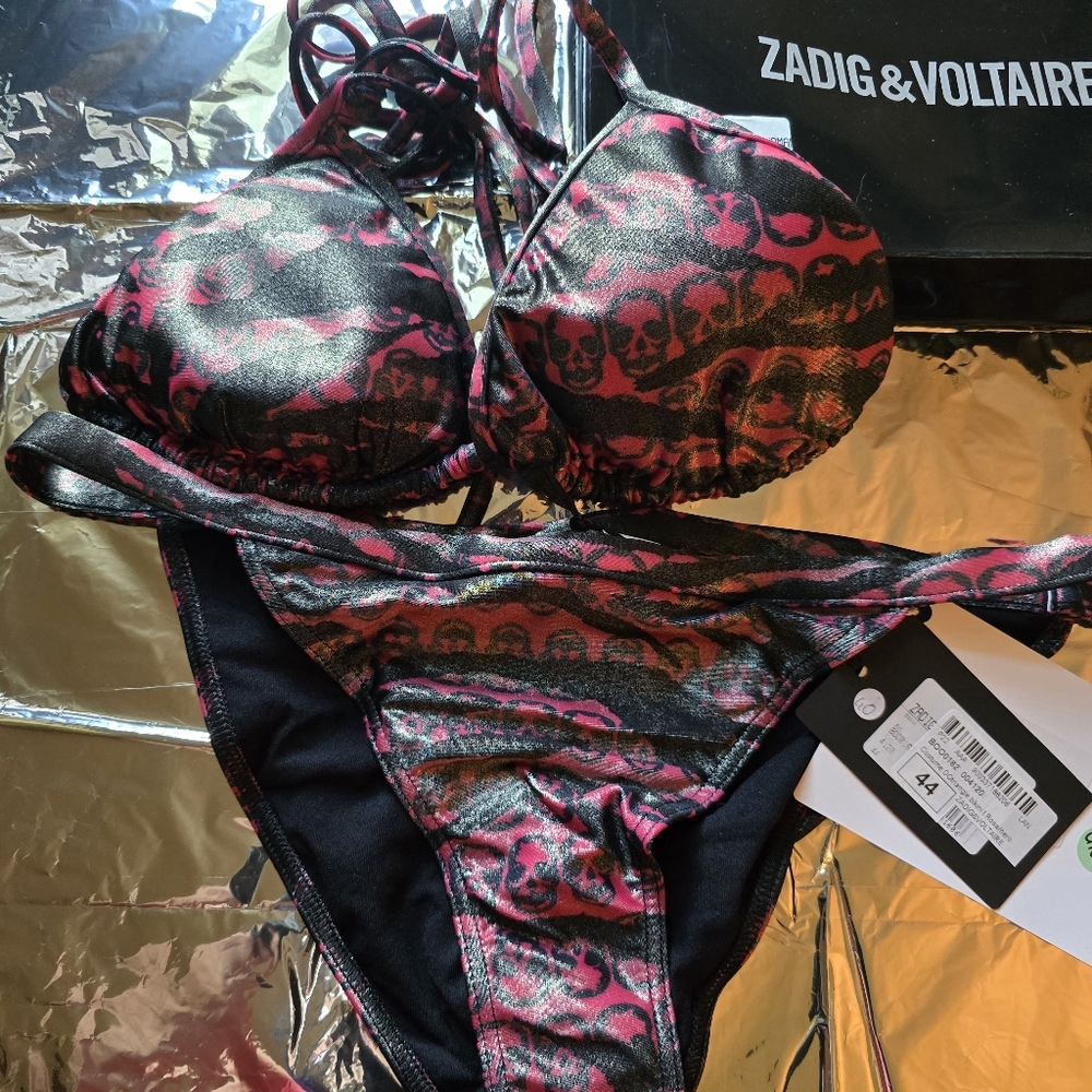 Zadig & Voltaire Black and Pink Skull Bikini